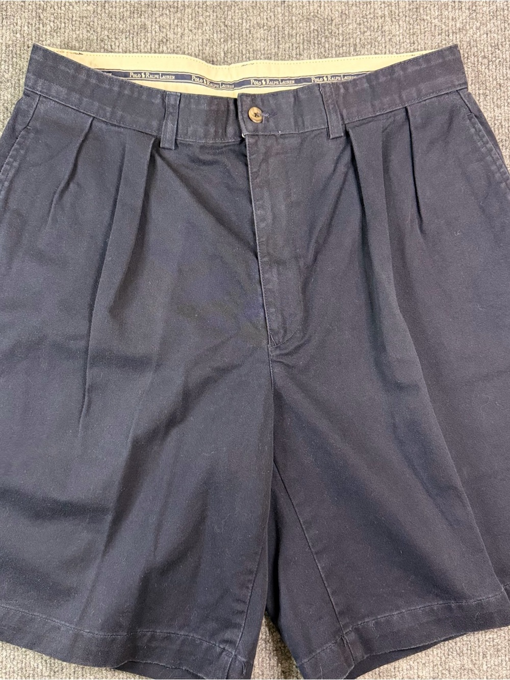 Vintage 90s Polo Ralph Lauren Pleated Chino Shorts Navy Blue Mens Size 33